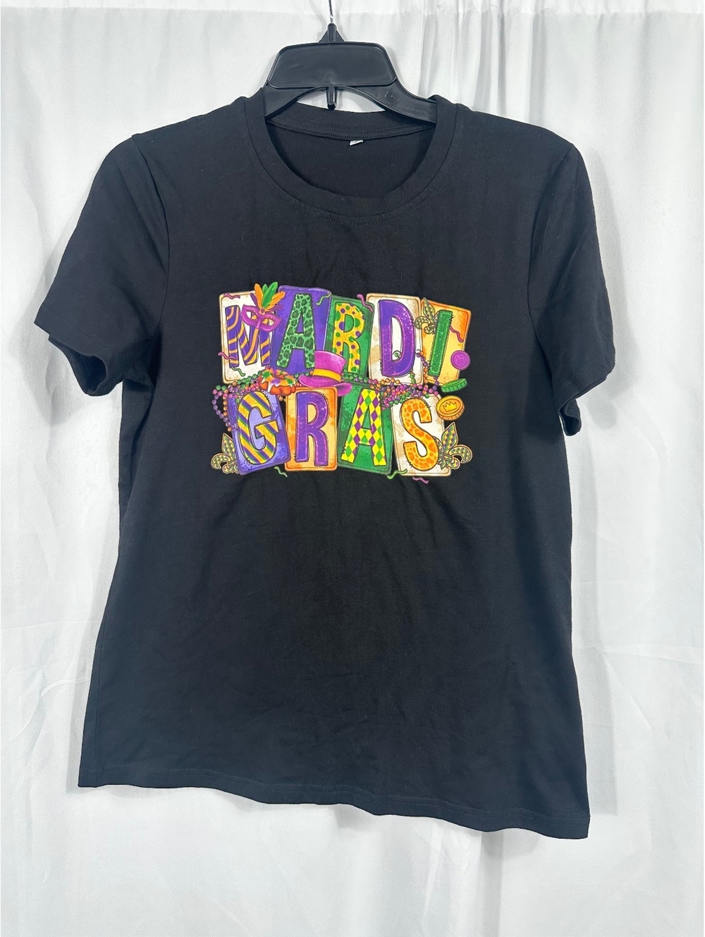 Black Mardi Gras Graphic T-Shirt Size Small